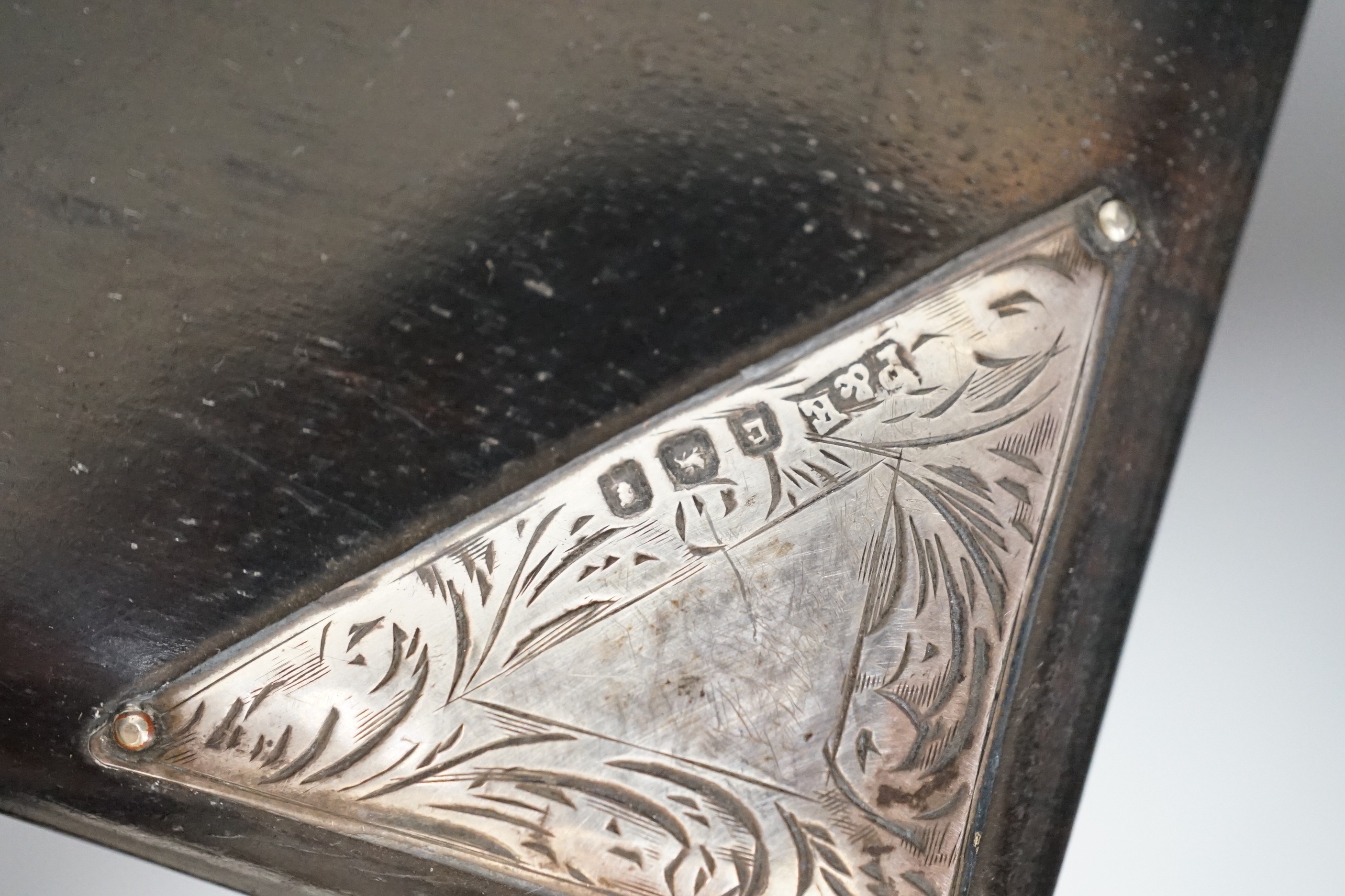 A Victorian silver mounted ebonised 'jewels' box and three jars